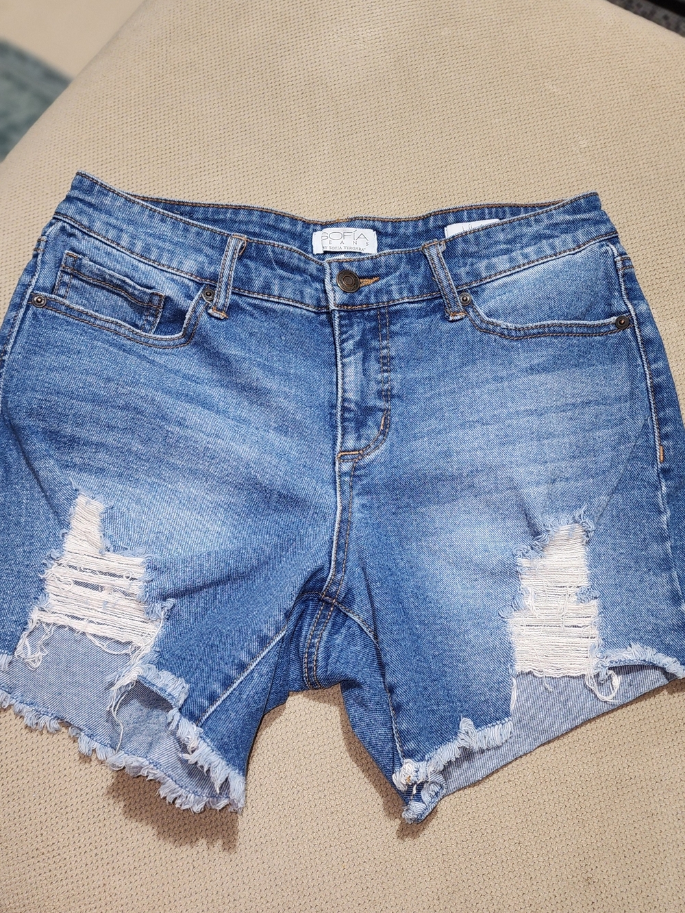 SOFIA Jeans Distressed High-Waist Denim Shorts - Blue